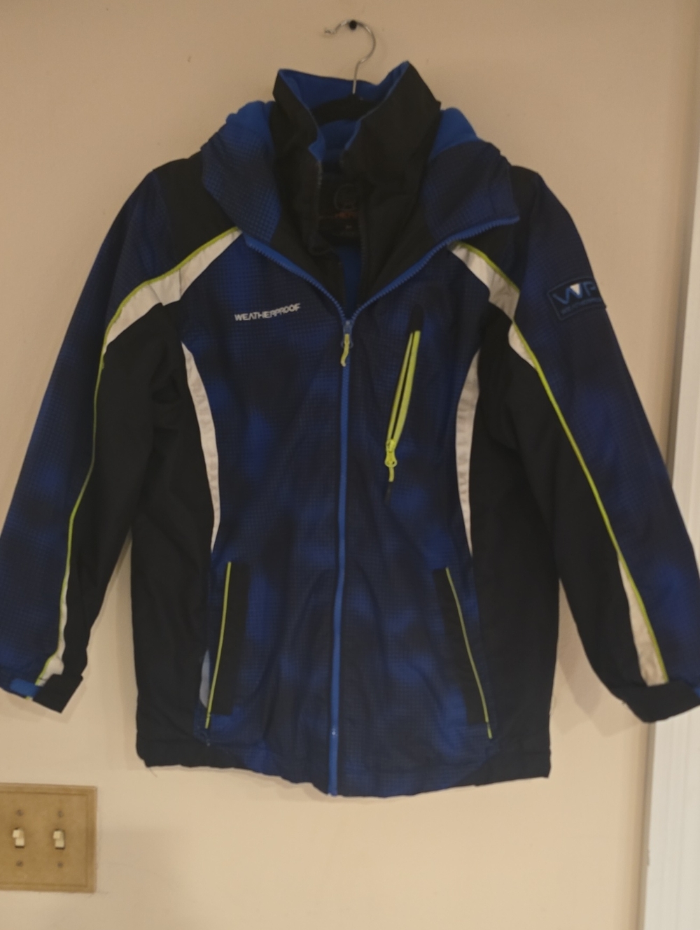Weatherproof Kids Blue & Black Hooded Puffer Jacket with Neon Accents
